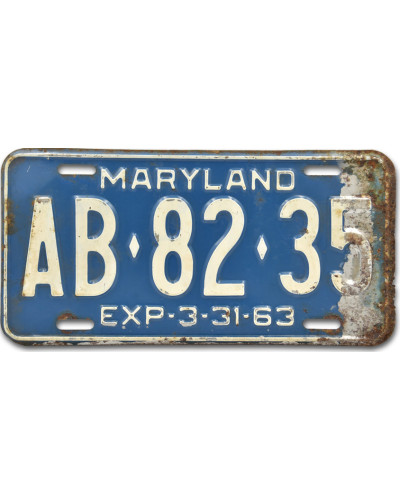 Amerikai rendszám Maryland 1963 Blue AB 82 35