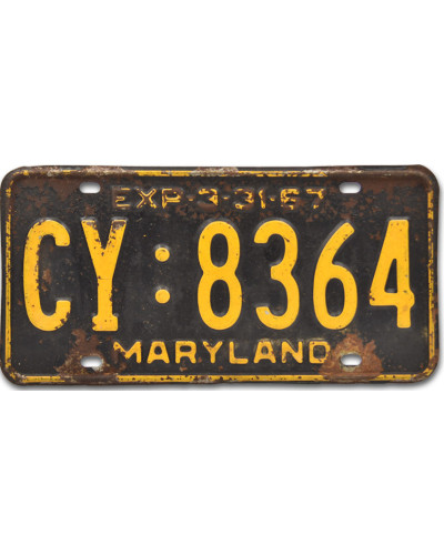 Amerikai rendszám Maryland 1967 CY 8364 front