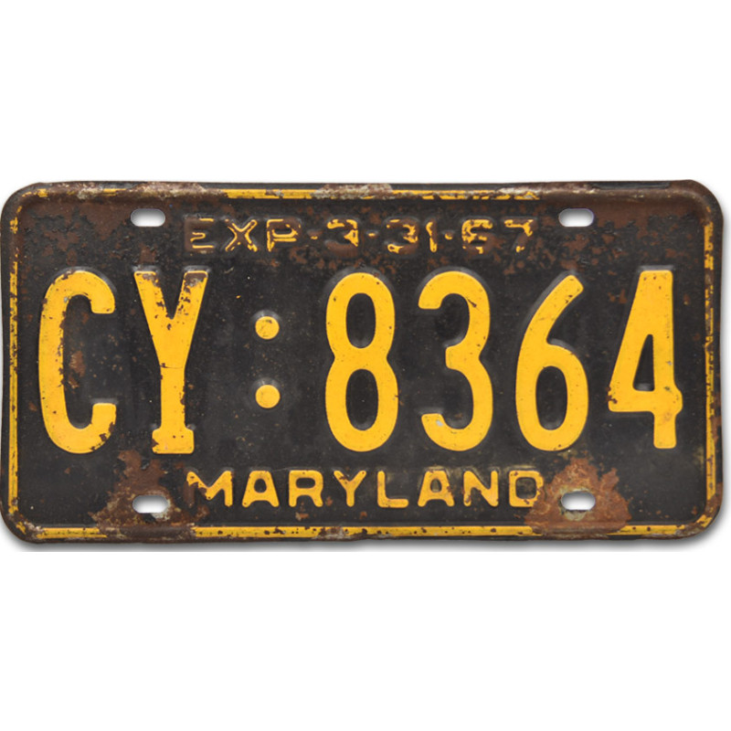 Amerikai rendszám Maryland 1967 CY 8364 front