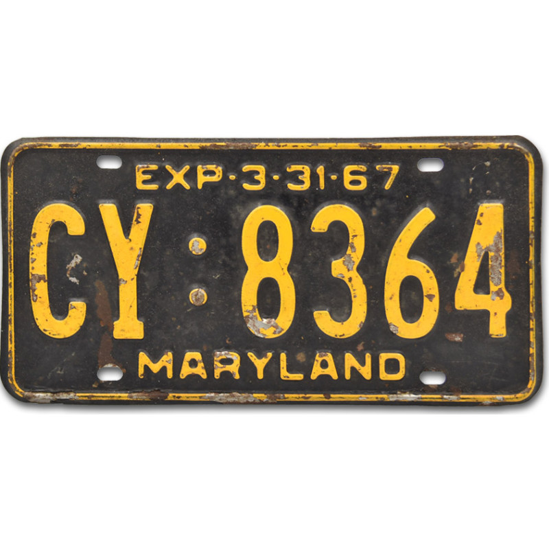 Amerikai rendszám Maryland 1967 CY 8364 rear