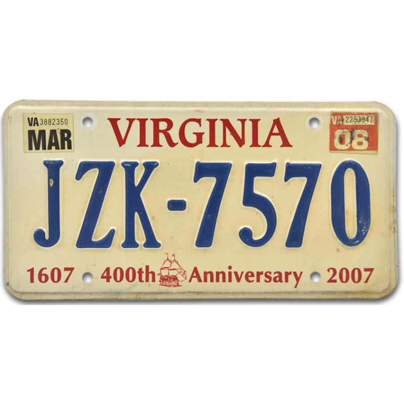 Amerikai rendszám Virginia 400th Anniversary JZK 7570