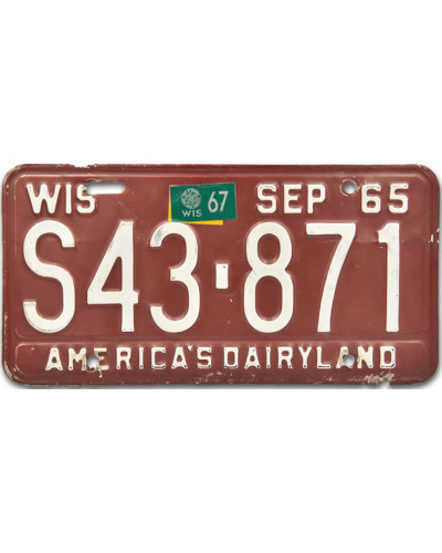 Amerikai rendszám Wisconsin 1965 Red S43 871
