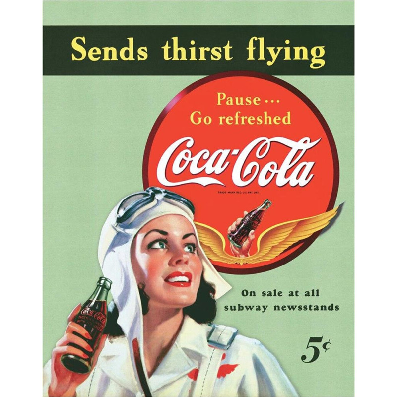 Plechová cedule Coca Cola Sends thirst flying 32 cm x 40 cm