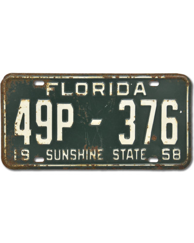 Amerikai rendszám Florida Sunshine State 1958 Green 49P-376