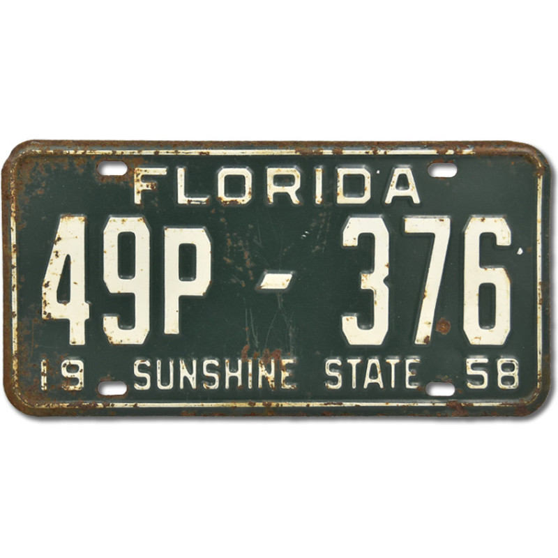Amerikai rendszám Florida Sunshine State 1958 Green 49P-376