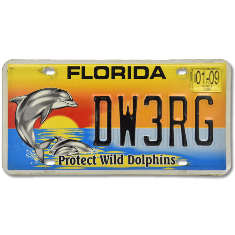 Amerikai rendszám Florida Protect Wild Dolphins DW3RG