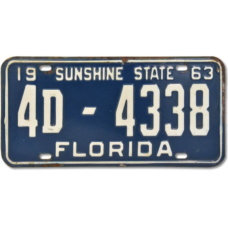 Amerikai rendszám Florida Sunshine State 1963 Blue 4D-4338