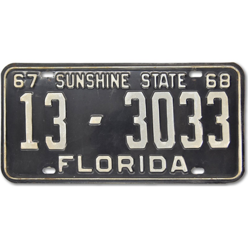 Amerikai rendszám Florida Sunshine State 1968 Black 13-3033