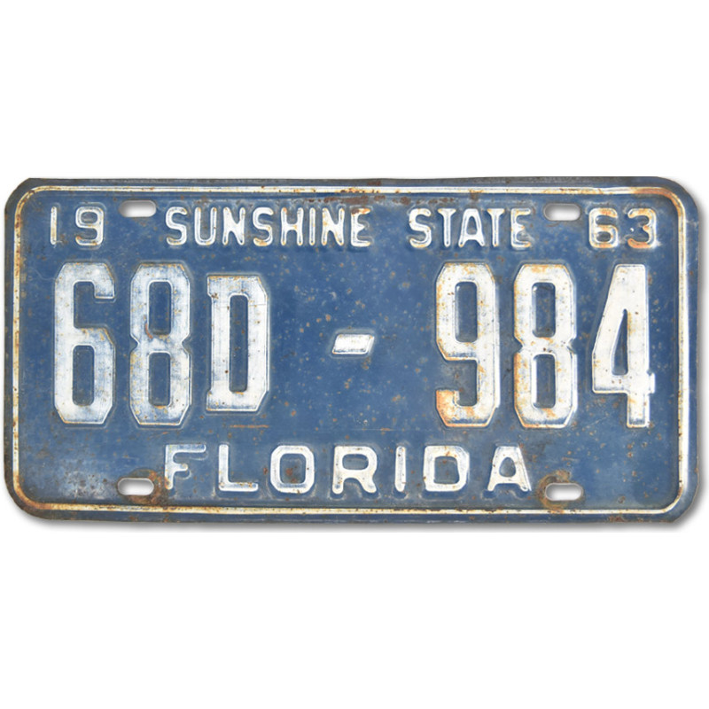 Amerikai rendszám Florida Sunshine State 1963 Blue 68D-984