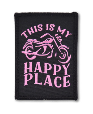 Moto nášivka My Happy place 9 cm x 6 cm pink