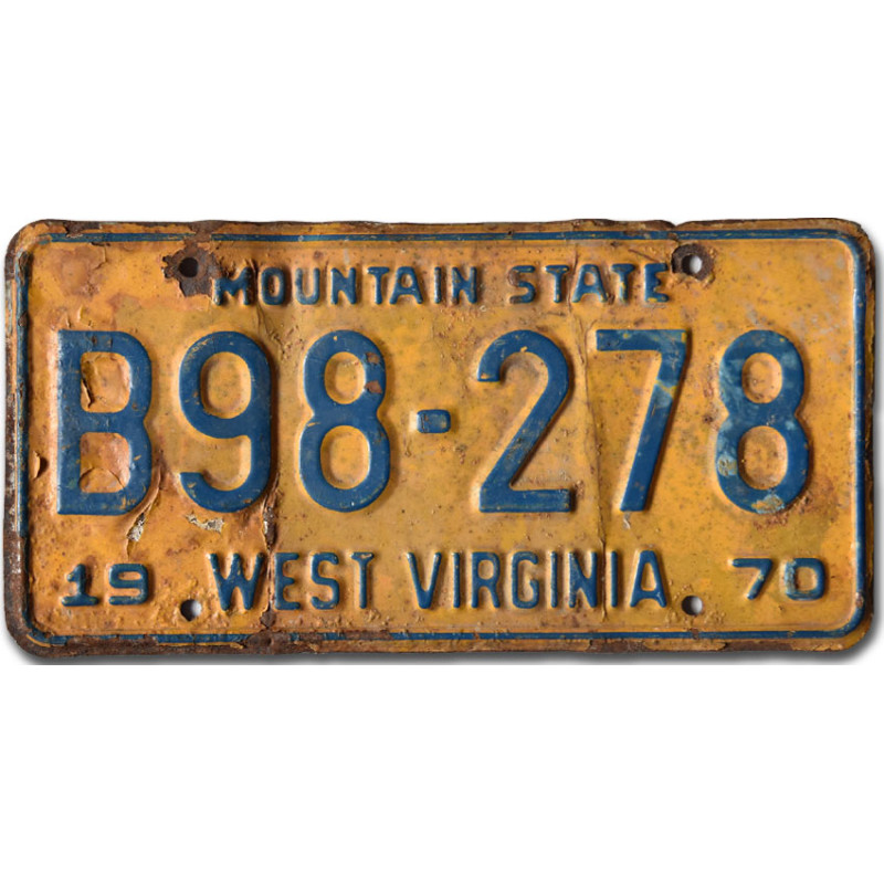 Amerikai rendszám West Virginia 1970 Yellow B98-278