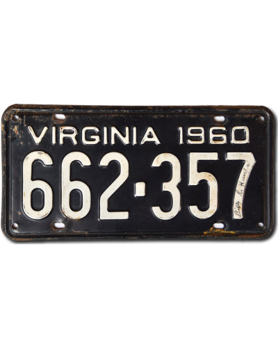 Amerikai rendszám Virginia 1960 Black 662-357