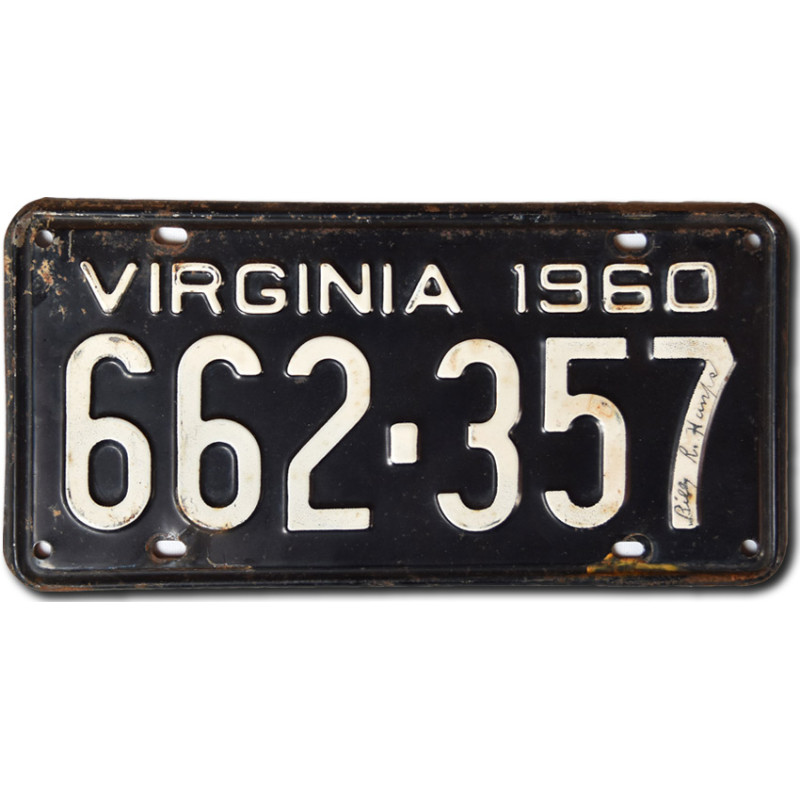 Amerikai rendszám Virginia 1960 Black 662-357