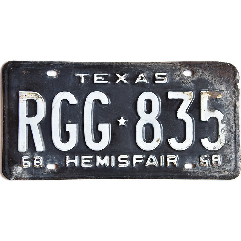 Amerikai rendszám Texas 1968 Hemisfair RGG-835 rear
