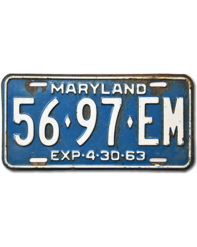 Amerikai rendszám Maryland 1963 Blue 56-97-EM Front