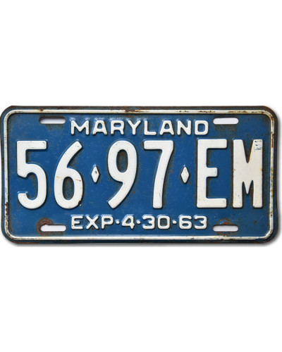 Amerikai rendszám Maryland 1963 Blue 56-97-EM Rear