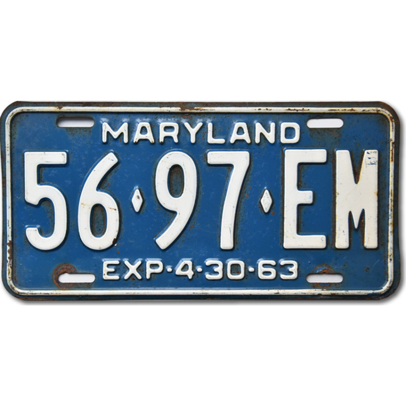 Amerikai rendszám Maryland 1963 Blue 56-97-EM Rear