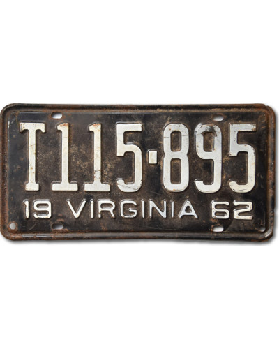 Amerikai rendszám Virginia 1962 Black T115-895 rear