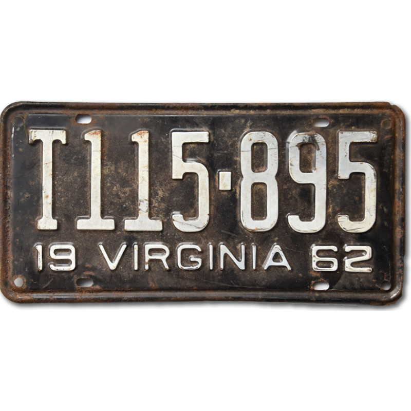 Amerikai rendszám Virginia 1962 Black T115-895 rear
