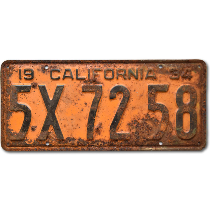 Amerikai rendszám California 1934 Yellow 5X-7258 rear
