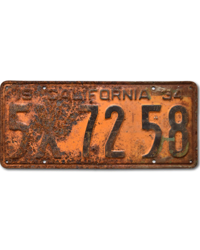 Amerikai rendszám California 1934 Yellow 5X-7258 front