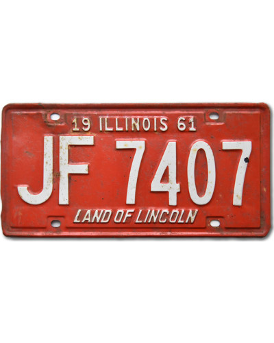Amerikai rendszám llinois 1961 Red JF 7407