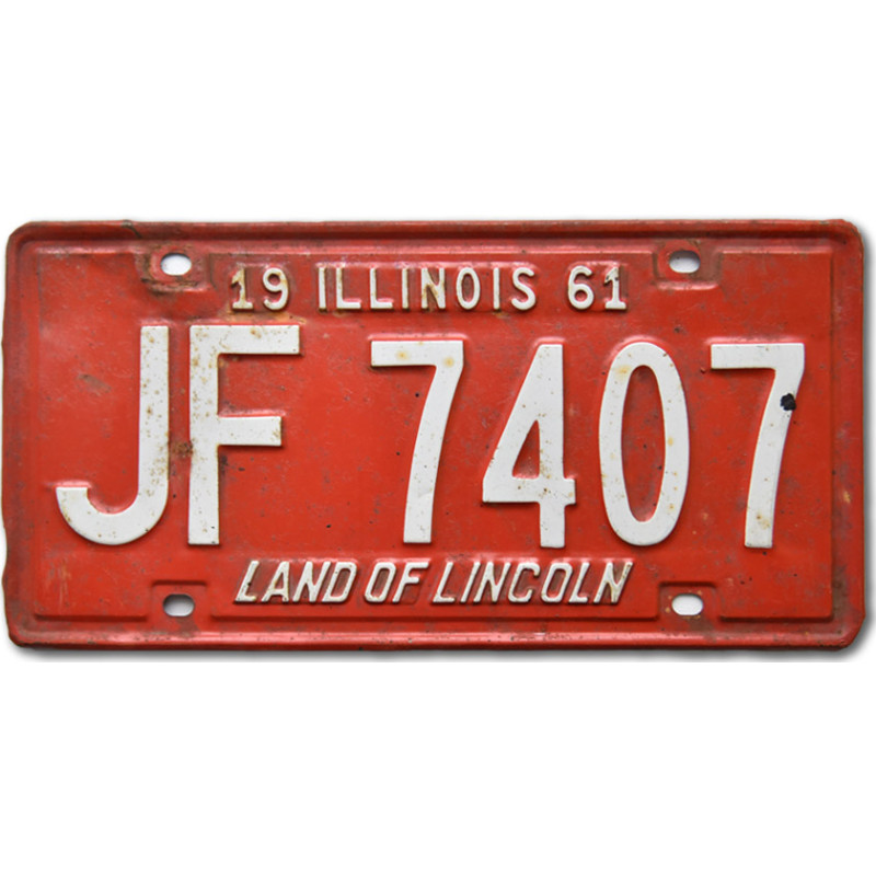 Amerikai rendszám llinois 1961 Red JF 7407