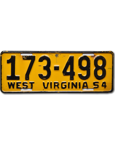 Amerikai rendszám West Virginia 1954 Yellow 176-498