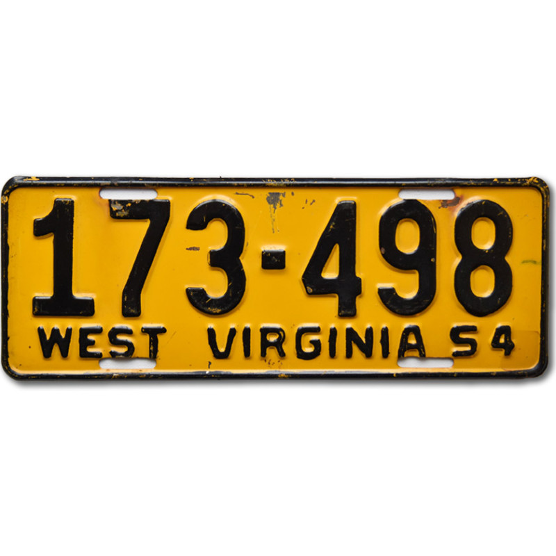 Amerikai rendszám West Virginia 1954 Yellow 176-498