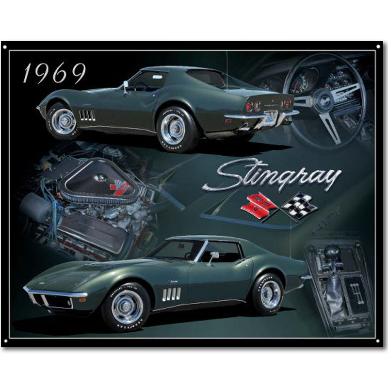 Plechová cedule Chevrolet Corvette 1969 Stingray 30 cm x 38 cm