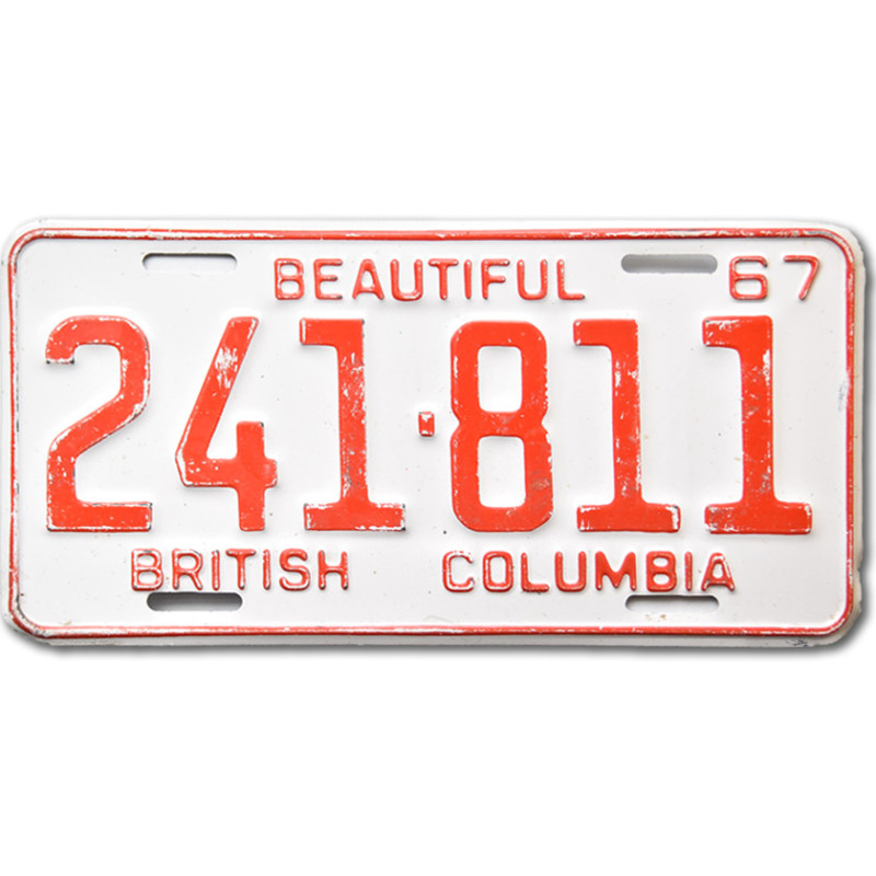 Kanadai rendszám British Columbia 1967 Red 241-811