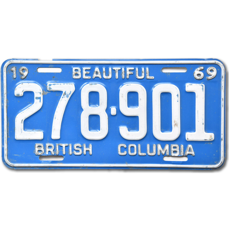 Kanadai rendszám British Columbia 1969 Blue 278-901