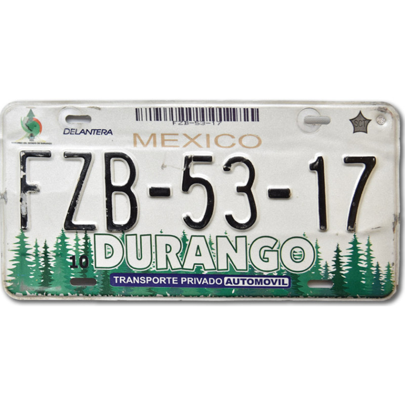 Mexikói rendszám Coahuila Durango FZB-53-17