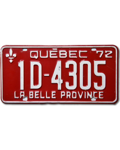 Kanadai rendszám Quebec 1972 Red 1D-4305