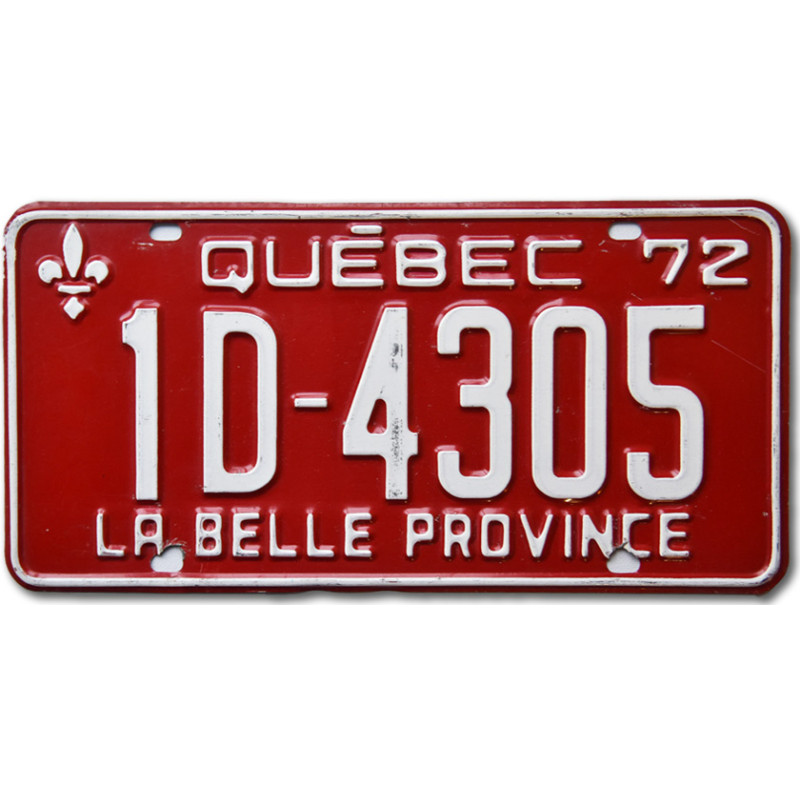 Kanadai rendszám Quebec 1972 Red 1D-4305