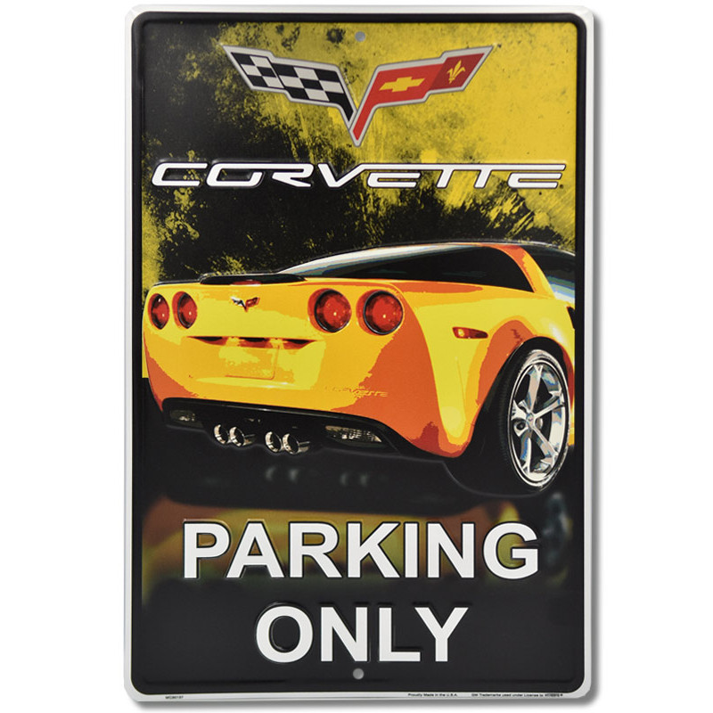 Fém tábla Corvette Yelow Parking 30 cm x 45 cm a