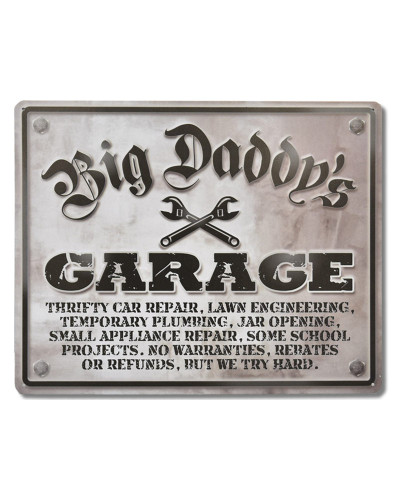 Fém tábla Big Daddys Garage 30 cm x 38 cm a