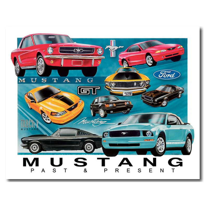 Fém tábla Ford Mustang Chronology 32 cm x 40 cm