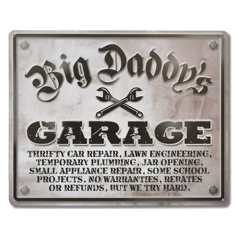 Plechová cedule Big Daddys Garage 30 cm x 38 cm b