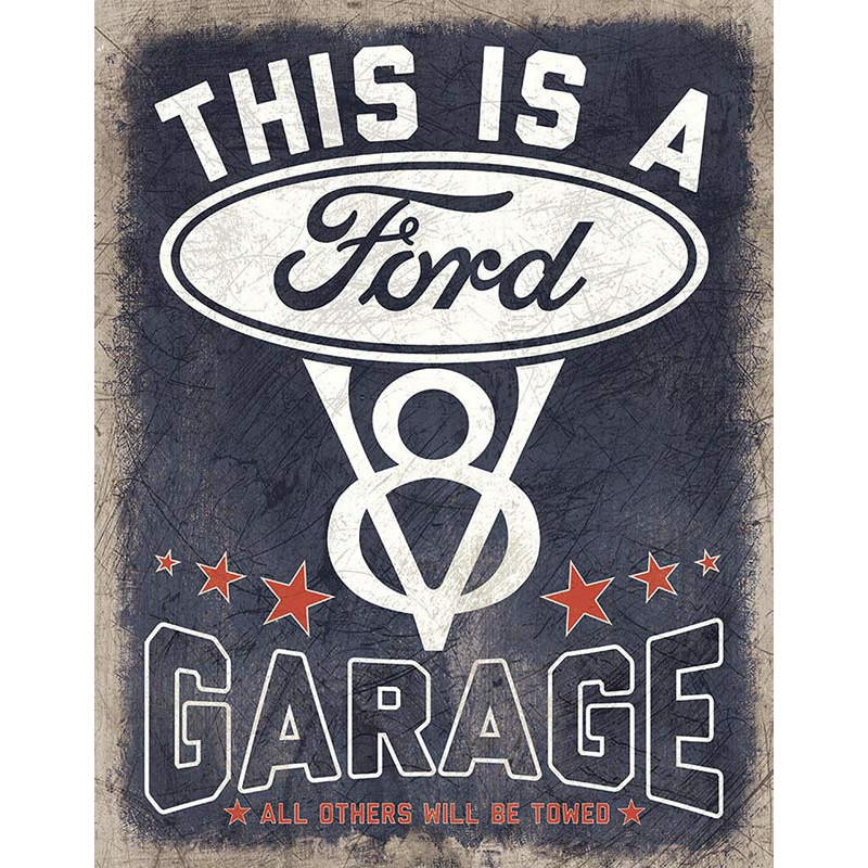 Plechová cedule V8 Ford Garage 32cm x 40 cm