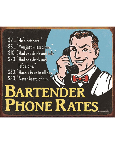 Fém tábla Bartenders Phone Rates 32 cm x 40 cm
