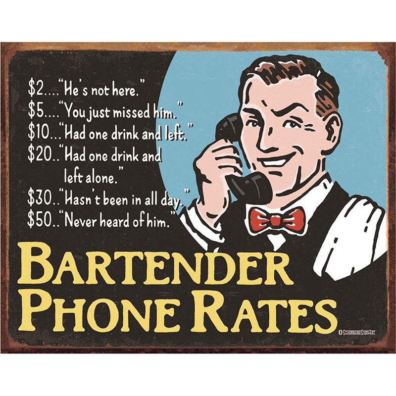 Fém tábla Bartenders Phone Rates 32 cm x 40 cm
