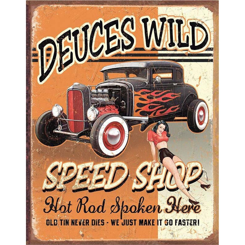 Plechová cedule Deuces Wild Speed Shop 40 x 32 cm a
