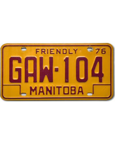 Kanadai rendszám Manitoba 1976 Friendly GAW-104