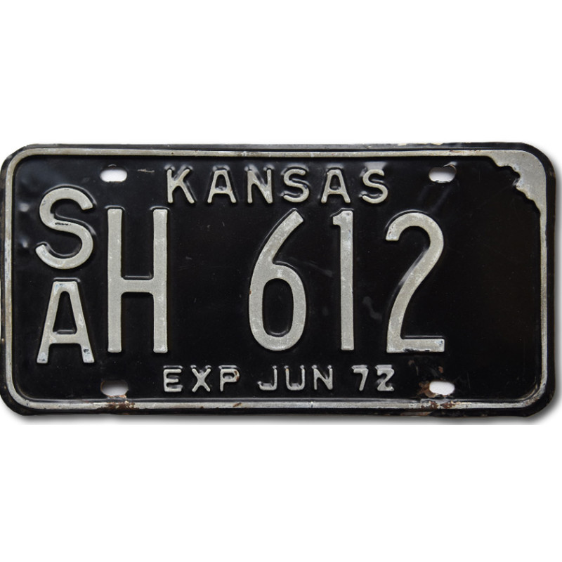 Amerikai rendszám Kansas 1972 Black SAH 612