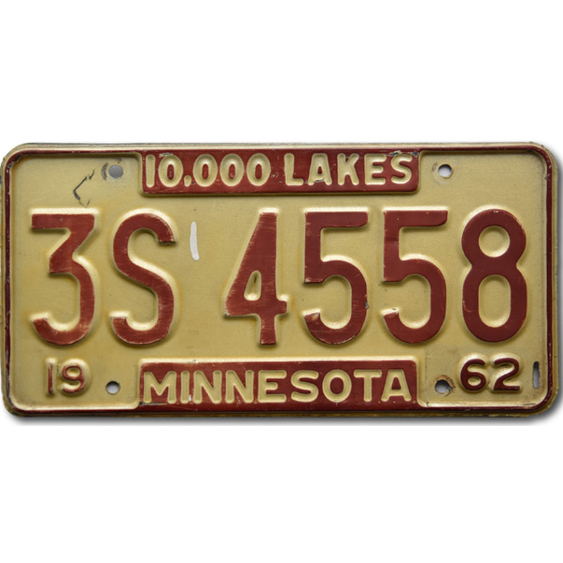 Amerikai rendszám Minnesota 1962 Lakes 3S 4558