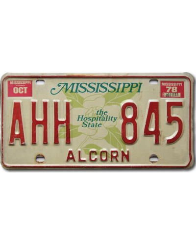 Amerikai rendszám Mississippi 1978 Alcorn AHH 845