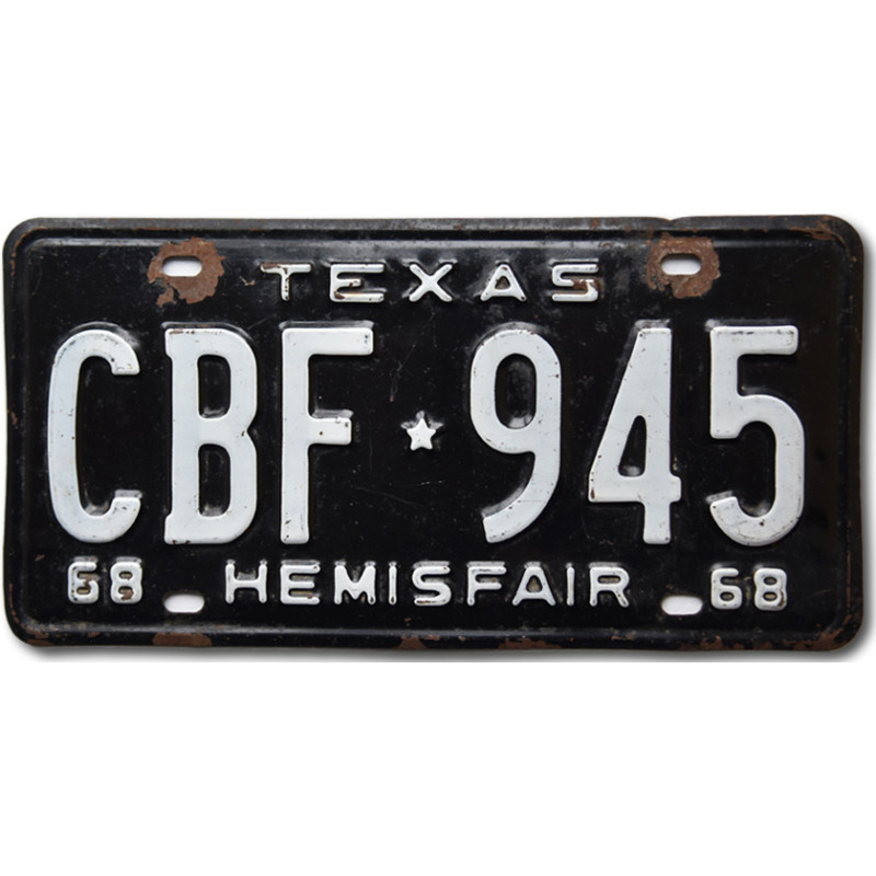 Amerikai rendszám Texas 1968 Black Hemisfair CBF-945