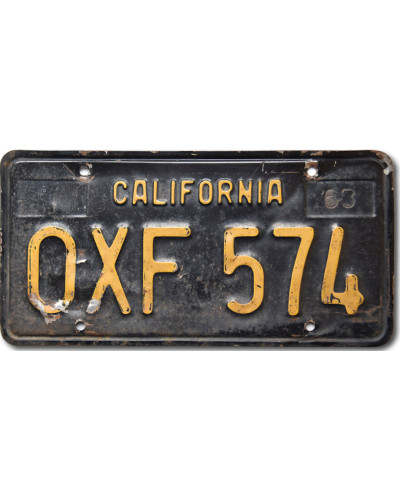 Amerikai rendszám California 1963 Black OXF-574
