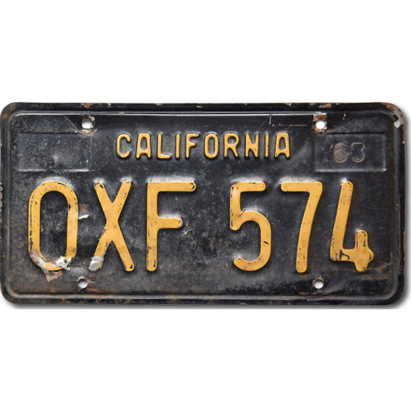 Amerikai rendszám California 1963 Black OXF-574